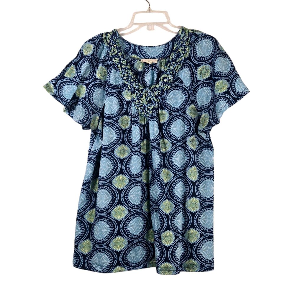 It's Our Time XL Blue Green Floral Tunic Top Blouse
